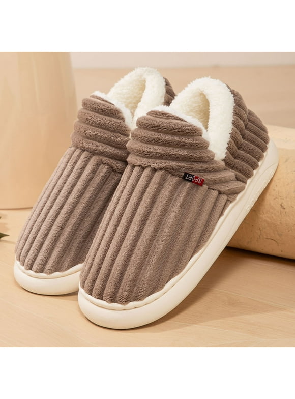 Cozy Closed-Toe Warm Slippers: Pl-sh Lined Corduroy Unisex Adult Slippers with Slip-Resistant Cushioned Sole - Coffee for Indoor/Outdoor Use,Size 40