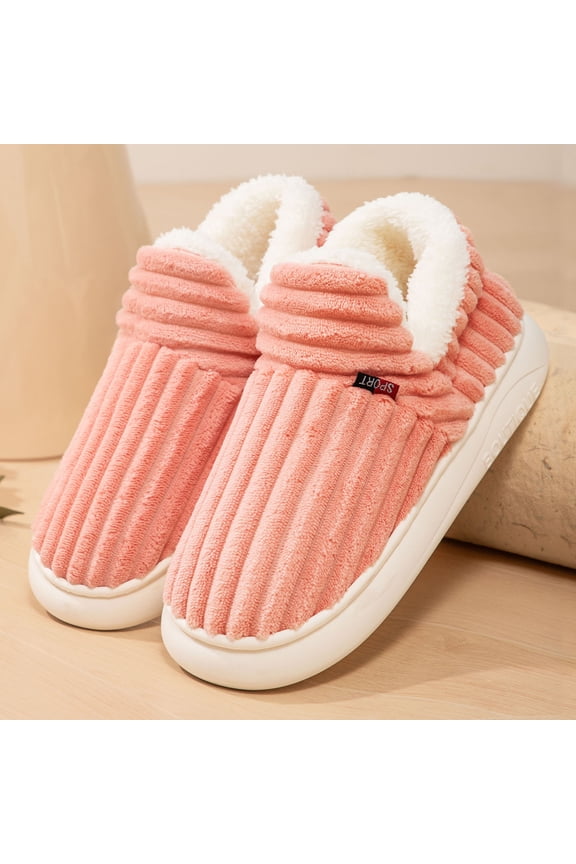 Cozy Warm Closed-Toe Slippers: Pl-sh Lined Corduroy Unisex Adult Slippers with Slip-Resistant Cushioned Sole - Pink for Indoor Lounging & Short Outdoor Trips,Size 40