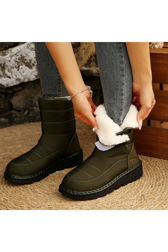 Hook and Loop Strap Womens Winter Snow Boots, Green (EU 41) - Fleece-Lined, Water-Resistant Non-Slip Mid-Calf Boots for Cold Weather