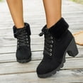 thumbnail image 1 of SUNVIT Warm Flock Womens Ankle Boots for Winter - Thickened Faux Fur Lined, Lace-Up with Faux Fur Collar, Chunky Heel, Comfortable, Black, Size 38, 1 of 9