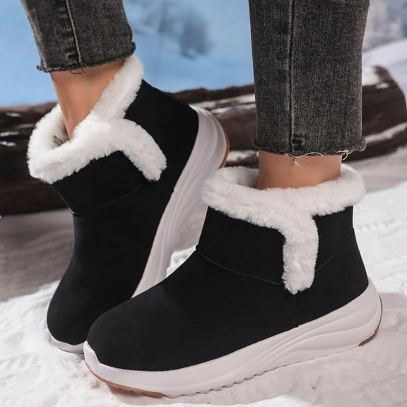 SUNVIT Warm Plush Lined Womens Black Winter Boots - Suede-Like Flock Upper, Lightweight Cushioned Sole, Size 38