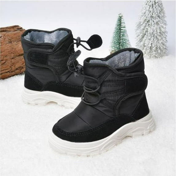 SUNVIT Winter Kids' Warm Snow Boots - Toddler 5-6T Black, Non-Slip Sole, Insulated Lining, Toggle Lacing, Mid-Calf, Waterproof & Durable for Outdoor Snow Play/School