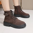 thumbnail image 1 of SUNVIT Womens Ankle Boots - Brown Flock, Lace-Up & Buckle Detail, Thick Sole for Comfort, Everyday Casual Wear, EU Size 41, 1 of 9