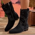 thumbnail image 1 of AVRNLIQ Womens Black Mid-Calf Western Boots Size 39 - Flock Material, Silver Rivets, Square Toe, Low Block Heel, Comfortable Cowboy Style with Pull Tab, 1 of 9