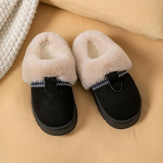 SUNVIT Womens Black Platform Mule Slippers - Fuzzy Pl-sh Collar, Warm Flock Material, Closed-Toe Comfortable for Indoor & Outdoor Cold Seasons,Size 40
