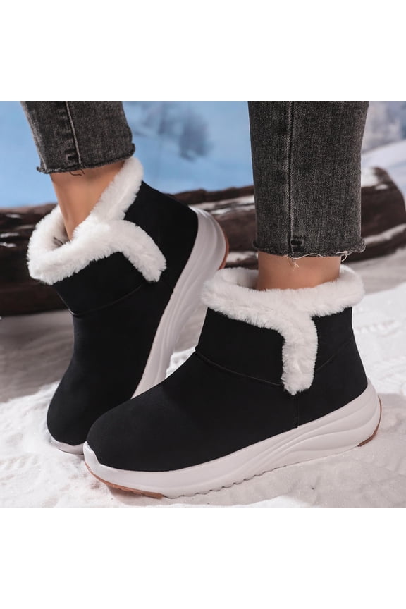Womens Black Winter Boots - Warm Plush Lined, Suede-Like Flock Upper, Lightweight Cushioned Sole, Size 39