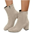 thumbnail image 1 of SUNVIT Womens Comfortable Beige Ankle Boots - Size 39, Flock Material, Block Heel, Side Zip, Pointed Toe, Suede-Like Texture for Daily/Office Wear, 1 of 9