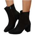 thumbnail image 1 of SUNVIT Womens Comfortable Block Heel Ankle Boots - Black Flock Material, Pointed Toe, Side Zip Closure for Daily/Office Wear, Size 39, 1 of 9