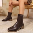 thumbnail image 1 of AVRNLIQ Womens Extended Size 42 Brown Ankle Boots - PU Faux Leather, Square Toe Block Heel, Rear Zipper, Comfortable All-Day Wear for Casual & Work, 1 of 9