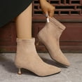 thumbnail image 1 of SUNVIT Womens Flock Ankle Boots - Pointed Toe Kitten Heel, Khaki Color, Size 36, Comfortable Durable for Office/Casual/Dinners, 1 of 8