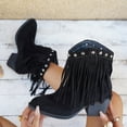 thumbnail image 1 of SUNVIT Womens Fringe Mid-Calf Boots - Western Bohemian Style, Flock Material, Block Heel, Black, Size 38, 1 of 9