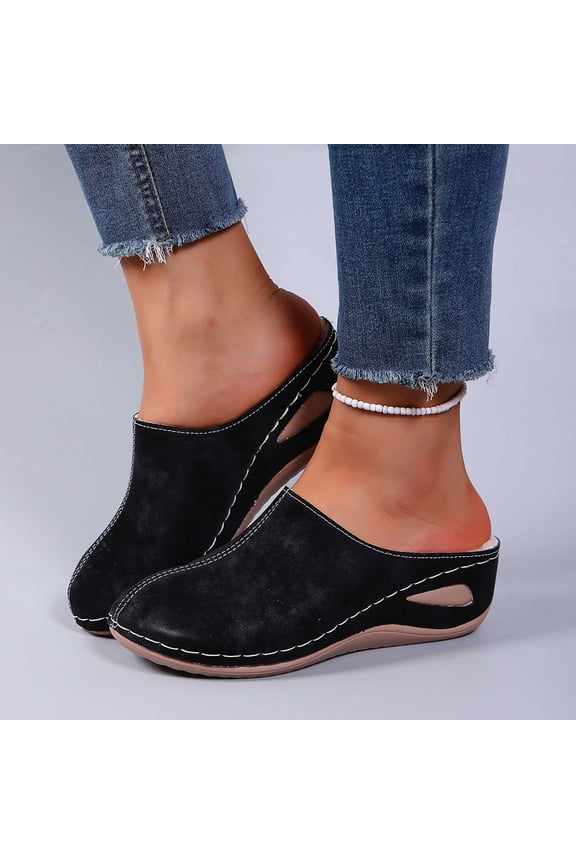 Womens House Slippers Black Flock Mule Slippers - Warm Pl-sh Lining, Arch Support, US 5.5-9.5, Indoor Outdoor Comfort,Size 40