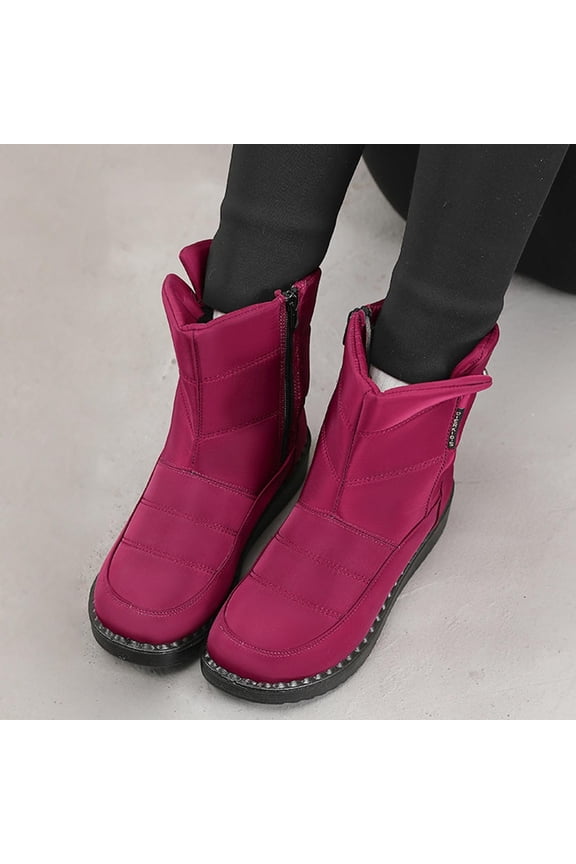 Womens Red Snow Boots Size 36 - Warm Nylon & Spandex Mid-Calf Boots with Side Zipper, Non-Slip Sole for Winter Daily Commute/Casual Use