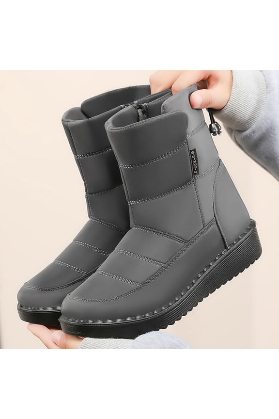 Womens Warm Mid-Calf Snow Boots - Gray, Size 36, Non-Slip Sole, Side Zipper, Nylon Spandex, Durable for Winter Daily Commute & Casual Outings