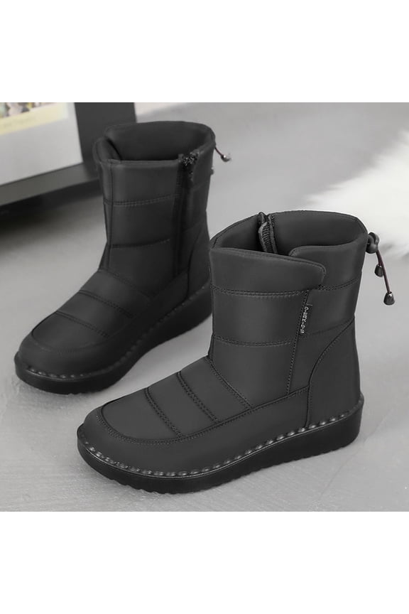 Womens Warm Non-Slip Snow Boots, Nylon & Spandex with Side Zipper - Black, Size 36, Durable for Winter Daily Commute/Errands