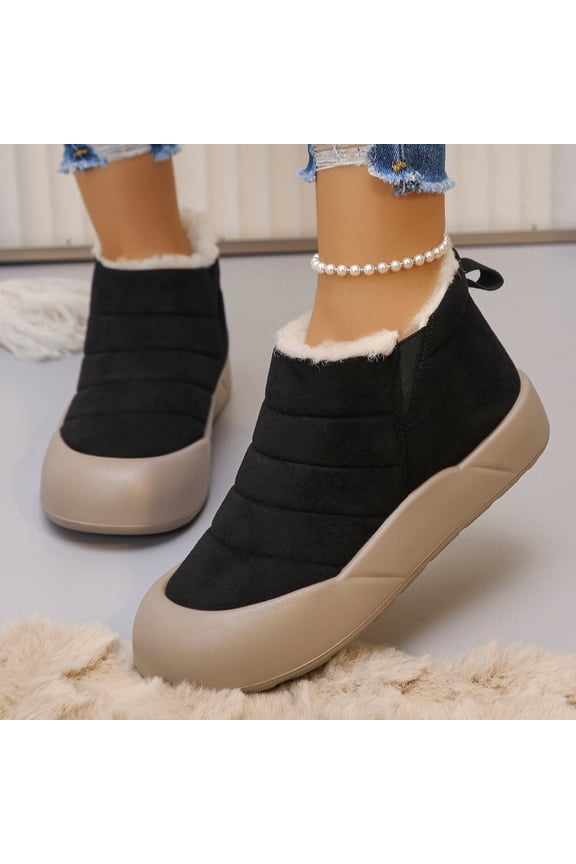 AVRNLIQ Womens Warm Plush Lined Flock Winter Mid-Top Shoes - Black, US 5, Comfortable for Daily Wear (Errands, Dog Walking)