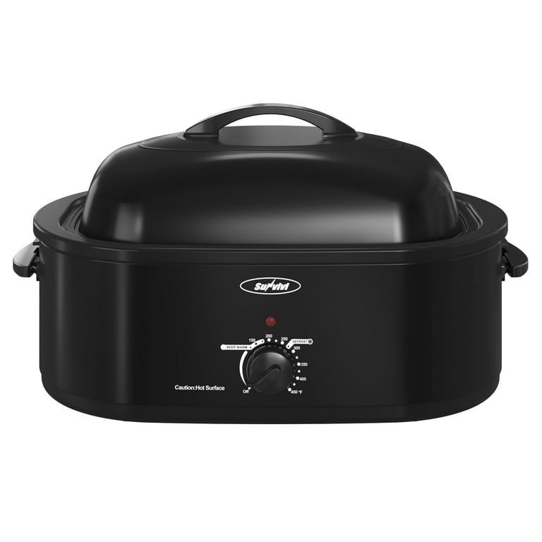 SUNVIVI 18 Quart Turkey Electric Roaster Oven with Self Basting Lid Stainless Steel Black