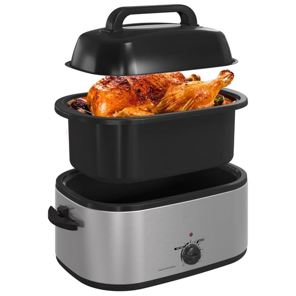 Sunvivi 26QT Electric Turkey Roaster Oven with Visible Glass Lid,Removable Pan & Rack, Stainless Steel,Silver