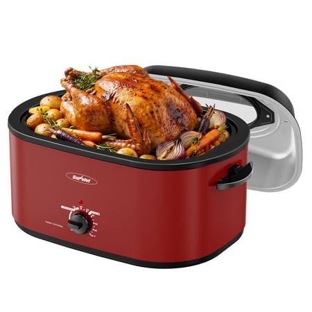 SUNVIVI 30QT Roast Chicken Oven, 150-450? Adjustable Large Capacity Electric Roaster Oven, Cold Rolled Steel Electric Cooker for Turkey Meats Home Kitchen Cooking Red