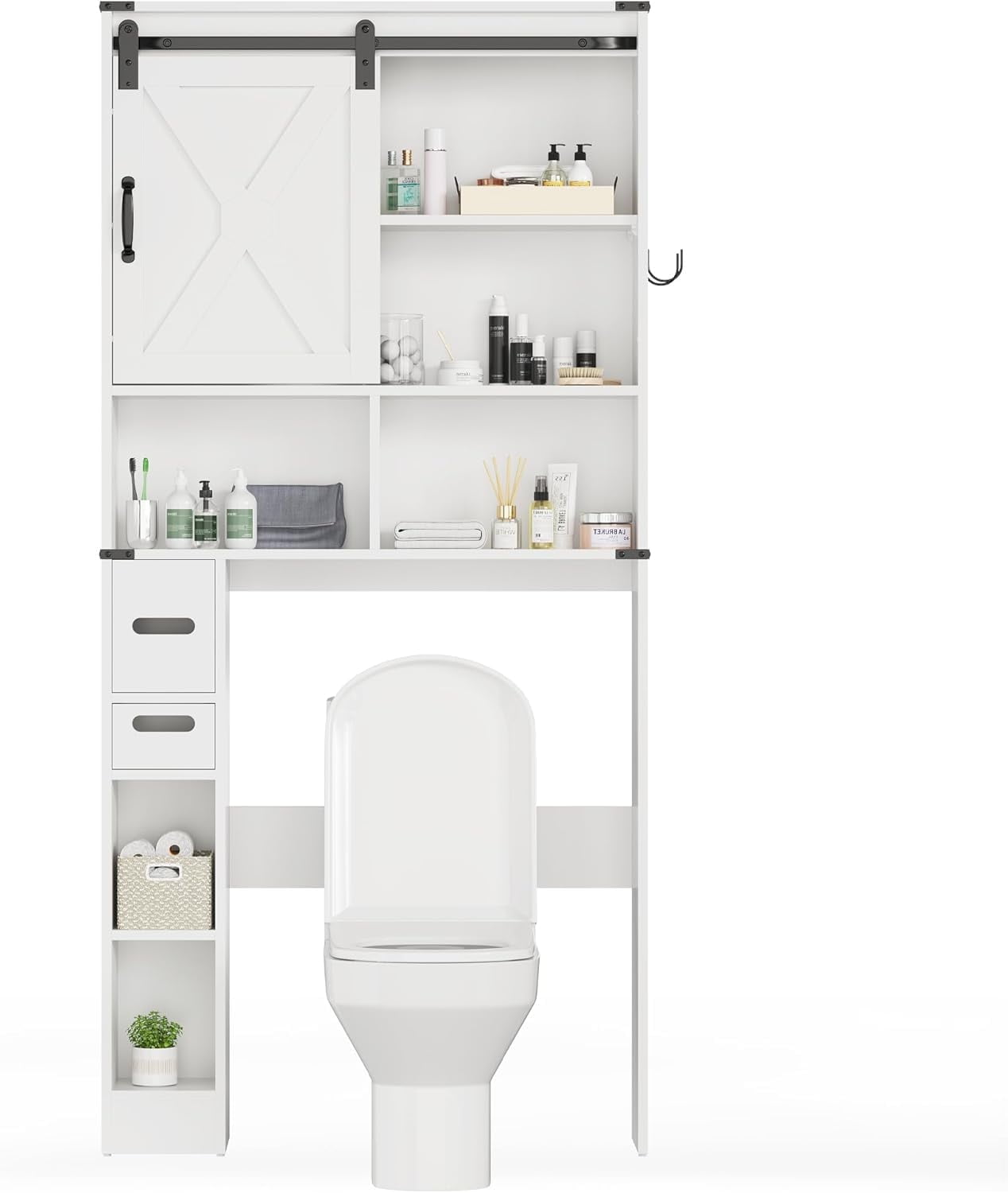 SUNVIVI Bathroom Cabinet Over Toilet, Freestanding Toilet Rack with Door Adjustable Shelves ...