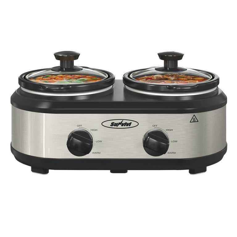 HEYNEMO Double Slow Cooker, Buffet Servers and Warmers, Dual 2 Pot Slow Cooker Food Warmer, Adjustable Temp Dishwasher Safe Removable