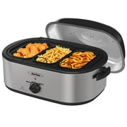 Sunvivi Electric Roaster Oven, 20 QT Roaster with 3 Compartments and Self-Basting Lid, Turkey Roaster Oven with 150-450Â°F Full-Range Temperature Control, Removable Pan & Rack, Silver