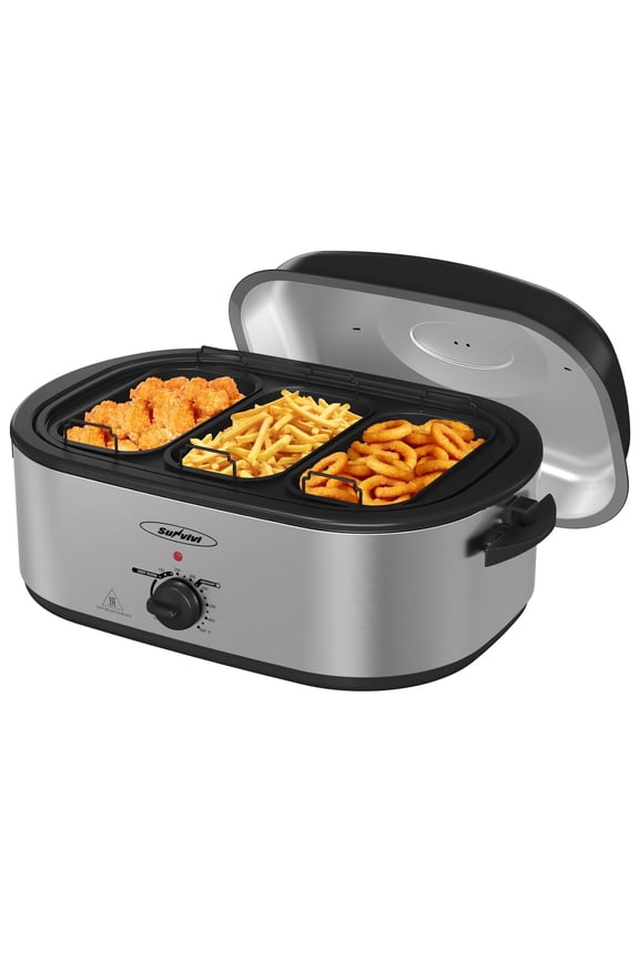 Electric Roaster Oven, 20 QT Roaster with 3 Compartments and Self-Basting Lid, Turkey Roaster Oven with 150-450°F Full-Range Temperature Control, Removable Pan & Rack, Silver