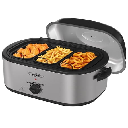 Sunvivi Electric Roaster Oven, 20 QT Roaster with 3 Compartments and Self-Basting Lid, Turkey Roaster Oven with 150-450Â°F Full-Range Temperature Control, Removable Pan & Rack, Silver
