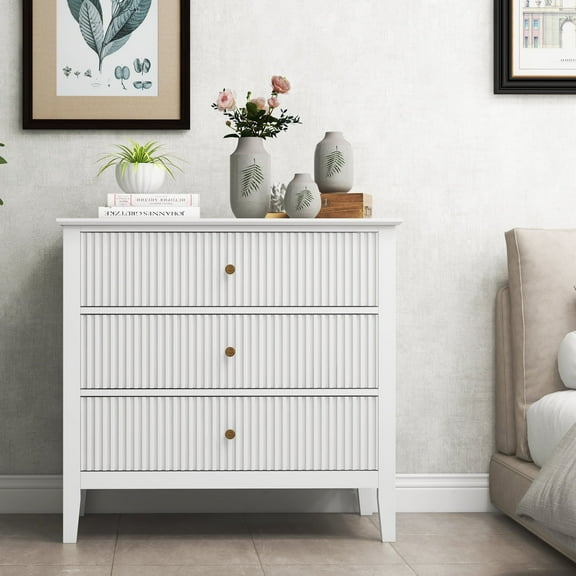 SUNVIVI Large Morden Vertical Stripes Dresser, Painted Wide Chest of Drawers,Wooden Storage Cabinet for Bedroom Living Room Sideboard