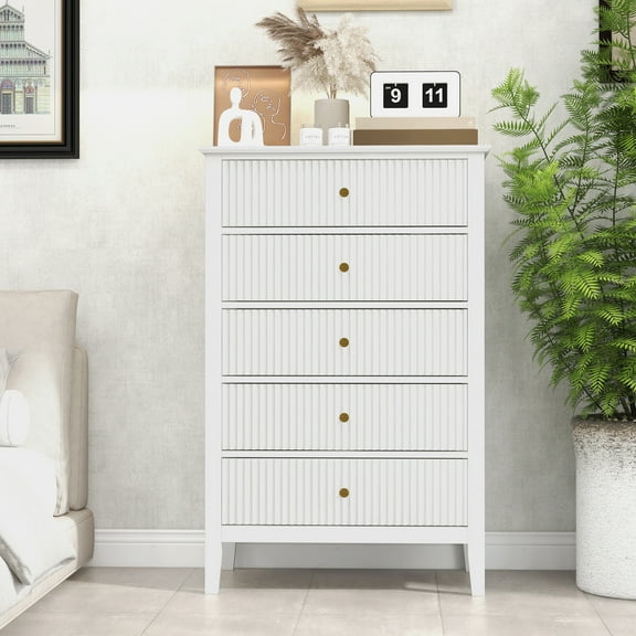 SUNVIVI Morden Vertical Stripes Dresser, Painted Wide Chest of Drawers,Wooden Storage Cabinet for Bedroom Living Room Sideboard