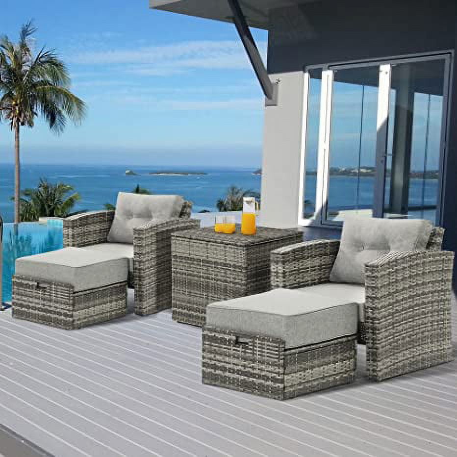 SUNVIVI OUTDOOR 5 Pieces Outdoor Patio Furniture Ottoman Set, All