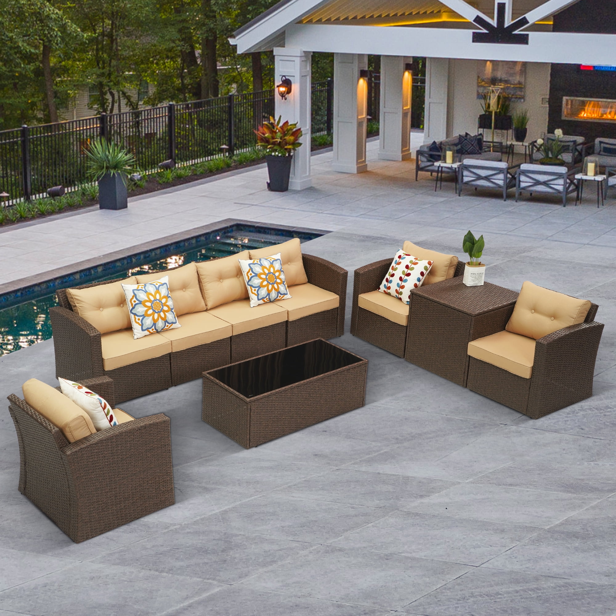SUNVIVI OUTDOOR Patio Furniture Set with Cushions, PE Wicker Outdoor