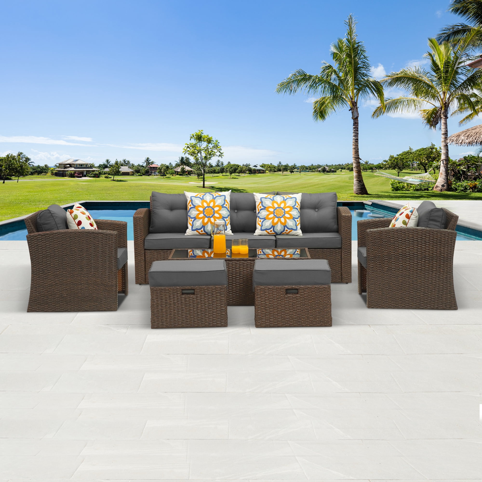 SUNVIVI OUTDOOR Patio Furniture Set with Cushions,PE Wicker Outdoor
