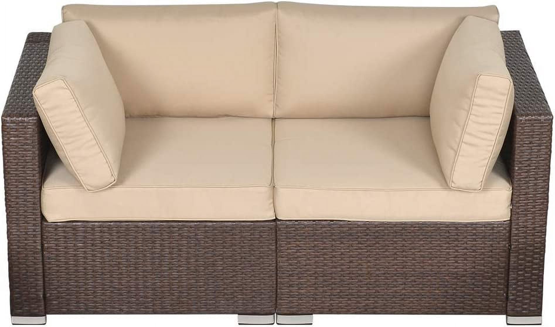 SUNVIVI OUTDOOR Patio Loveseat, 2 Piece Wicker Outdoor Sectional Couch
