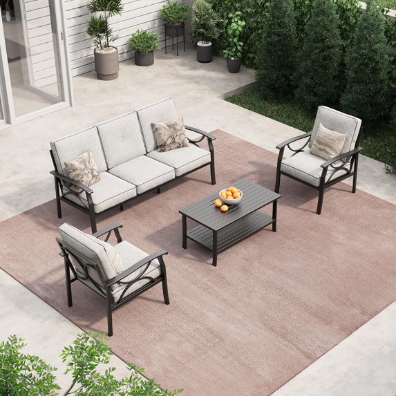 SUNVIVI Outdoor Patio Furniture Set, Patio Conversation Set with Coffee Table Side Table and Ottomans, Metal Furniture Set for Porch Backyard Garden