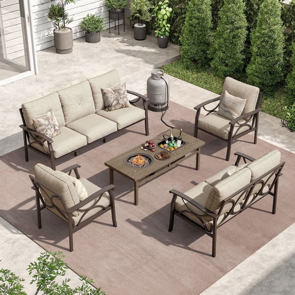 SUNVIVI Outdoor Patio Furniture Set, Patio Conversation Set with Coffee Table Side Table and Ottomans, Metal Furniture Set for Porch Backyard Garden