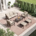 thumbnail image 1 of SUNVIVI Outdoor Patio Furniture Set, Patio Conversation Set with Coffee Table Side Table and Ottomans, Metal Furniture Set for Porch Backyard Garden, 1 of 8