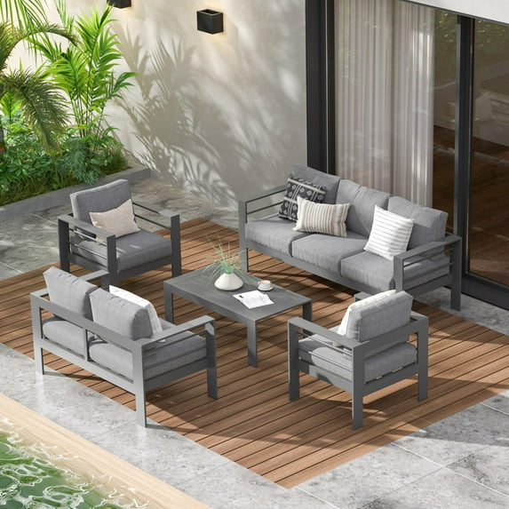 SUNVIVI Patio Furniture Aluminum Loveseat, All-Weather Outdoor Sofa Couch, Metal Chair with Cushions