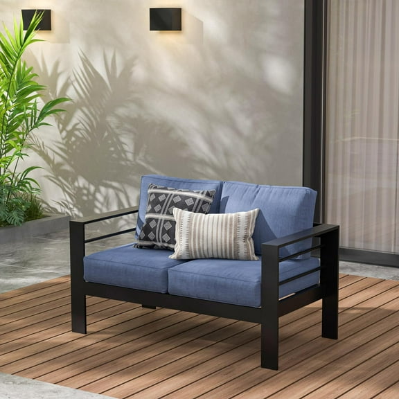 Sunvivi Patio Furniture Aluminum Loveseat - All-Weather Outdoor Sofa with Cushions - 2 Seat