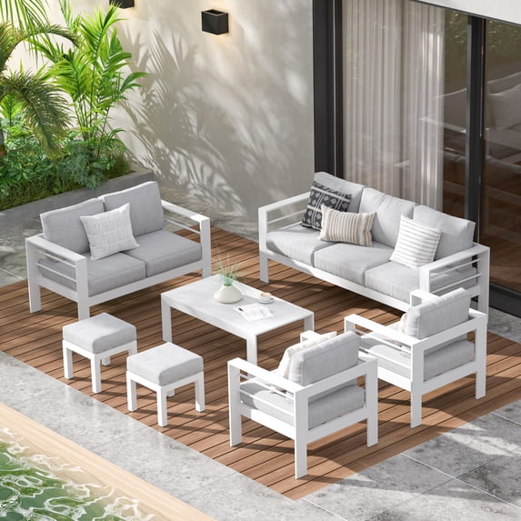 SUNVIVI Patio Furniture Aluminum Loveseat, All-Weather Outdoor Sofa Couch, Metal Chair with Cushions