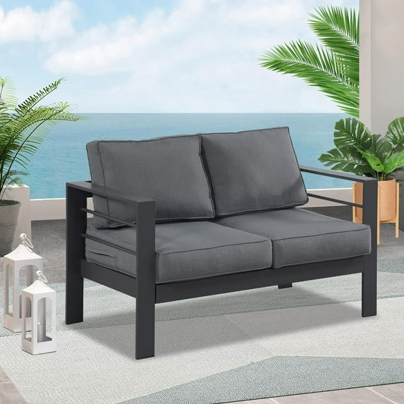 SUNVIVI Patio Furniture Aluminum Loveseat, All-Weather Outdoor Sofa Couch, Metal Chair with Cushions