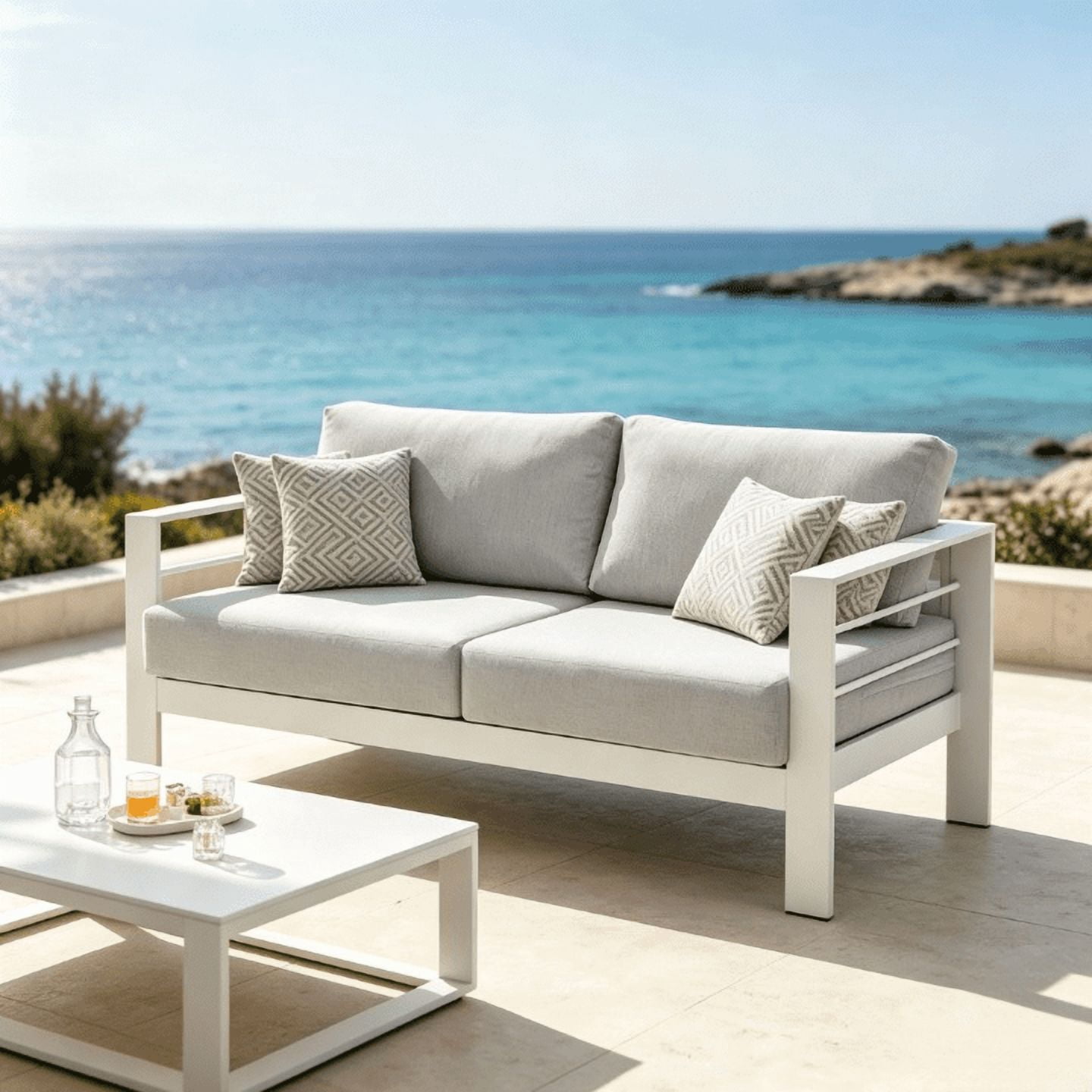 SUNVIVI Patio Furniture Aluminum Loveseat, All-Weather Outdoor Sofa Couch, Metal Chair with Cushions