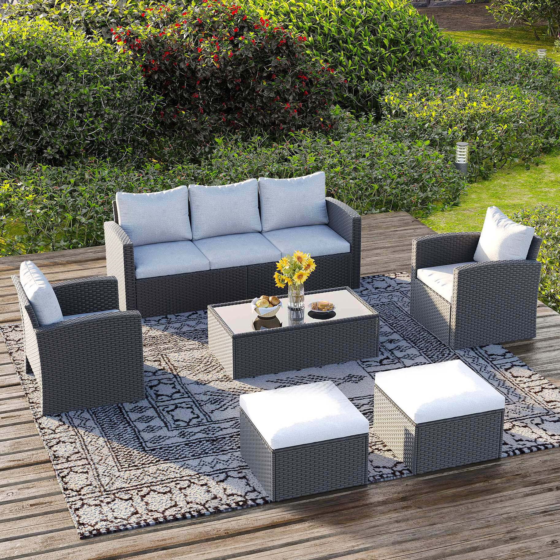Sofa And Table Set SUNVIVI Patio Furniture Set, All Weather PE Wicker Rattan Outdoor