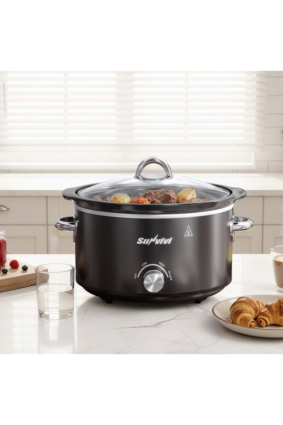 Small Slow Cooker 4QT, Mini Food Warmer with 3 Heating Settings, Removable Ceramic Pot, Dishwasher Safe Glass Lid, Stainless Steel
