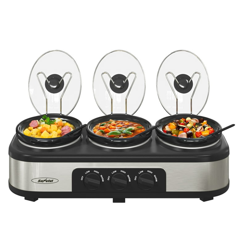 Sunvivi Triple Slow Cooker Buffet Server 3 Crock Pot Food Warmer 3-Section  1.5qt