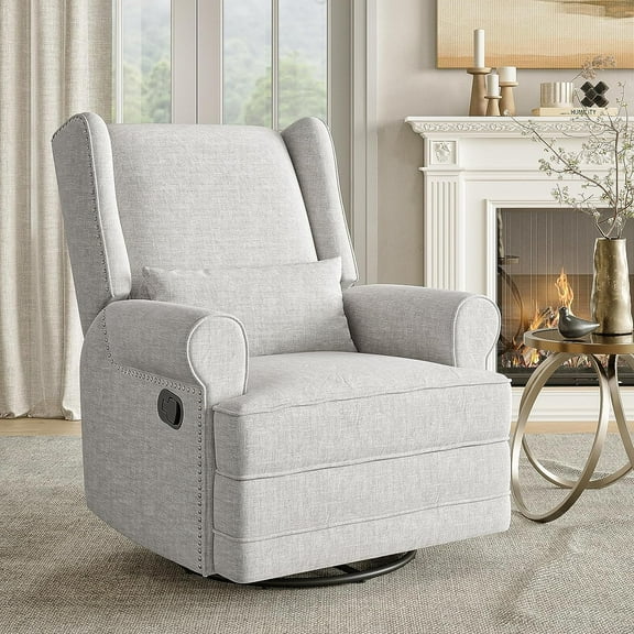SUNVIVI Swivel Nursery Glider Recliner, Comfy Upholstered Glider Chair with Lumbar Pillow and Footrest