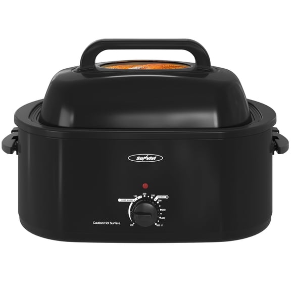 SUNVIVIt 26 Quart Electric Turkey Roaster Oven with Visible & Self-Basting Lid, Stainless Steel,Black