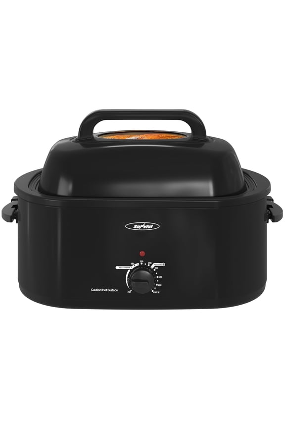 t 26 Quart Electric Turkey Roaster Oven with Visible & Self-Basting Lid, Stainless Steel,Black