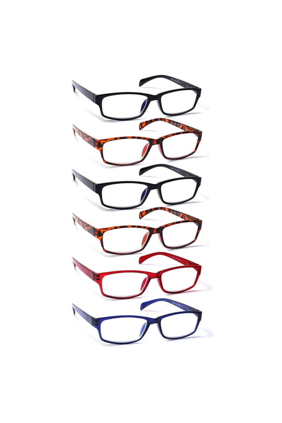 6 Pack Blue Light Blocking Reading Glasses with Spring Hinge for Women and Men
