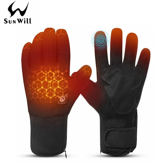 SUNWILL Unisex Heated Thin Black Winter Gloves, S-3XL